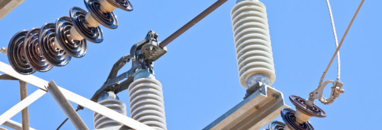 electricity substation with power lines and insulators